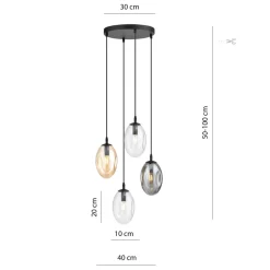 Verstellbare Pendelleuchte CARLU Glas 4-flammig E14