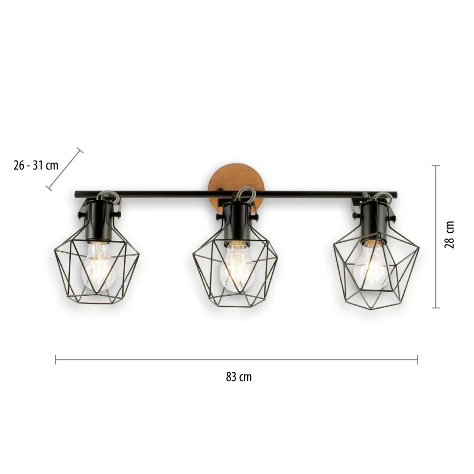 Verstellbarer Deckenspot Holz Metall 83 cm E27 Vintage