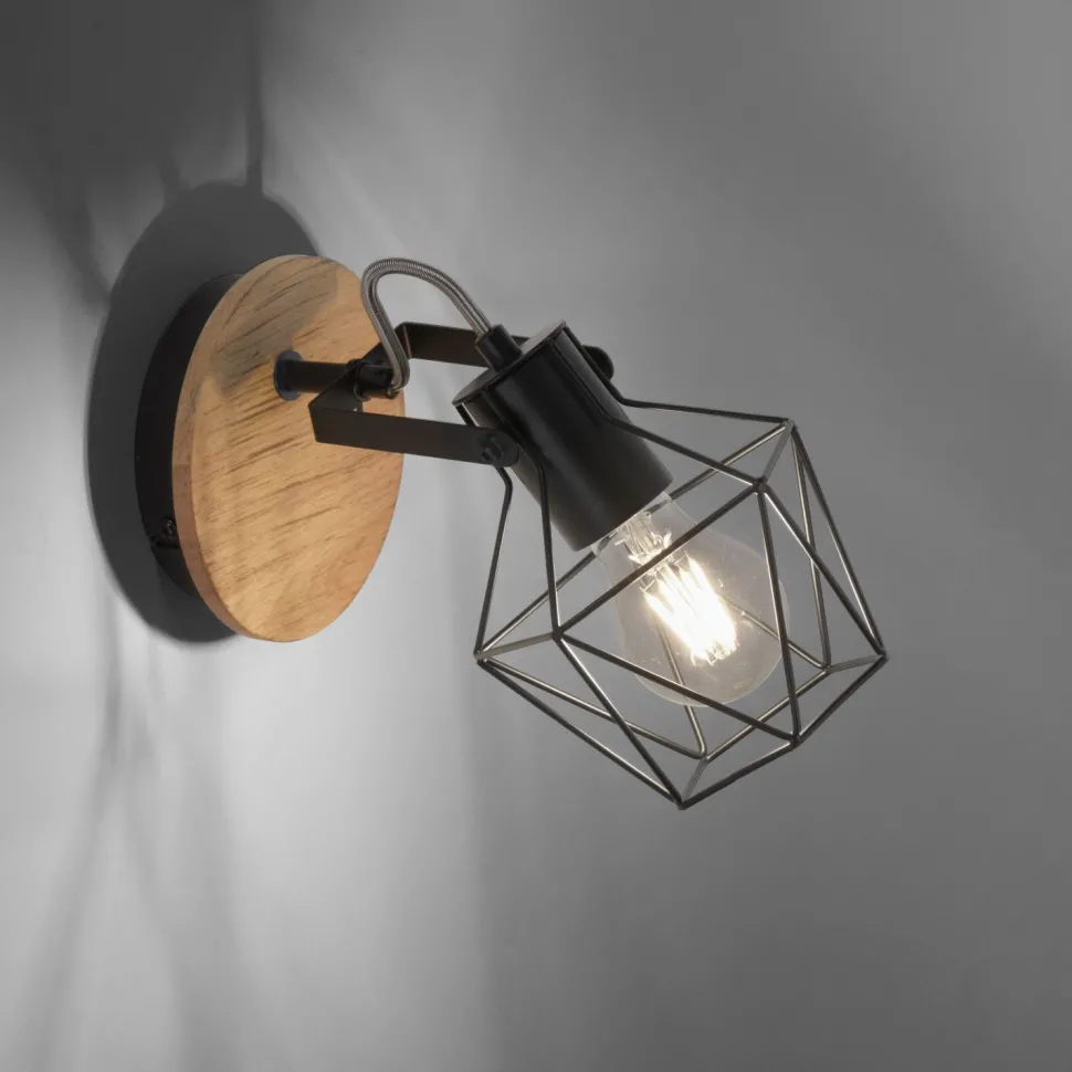 Verstellbarer Wandspot Holz Metall Schwarz E27 Vintage