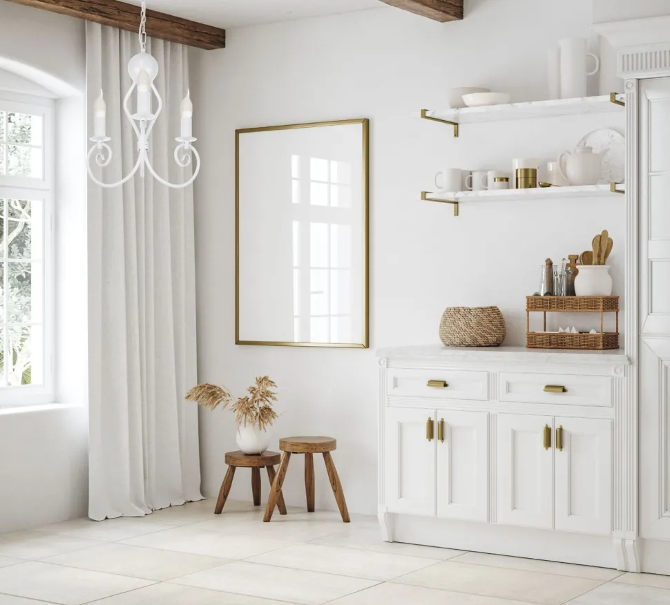 Vintage Kronleuchter Metall Weiß E14 B:36 cm Kerzen