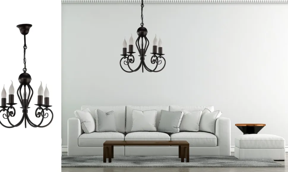 Vintage Kronleuchter Schwarz E14 5-flammig Klassisch