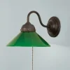 Wandlampe Antik Messing Glas Grün Schalter E27 T:25 cm