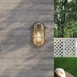 Wandlampe außen IP44 E27 in Gold Antik H: 25 cm Maritim