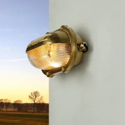 Wandlampe Außen Messing Maritim oval IP64 Haus Tür