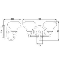 Wandlampe Bad Metall Glas 40,6 cm breit IP44 mit 2x G9 LED