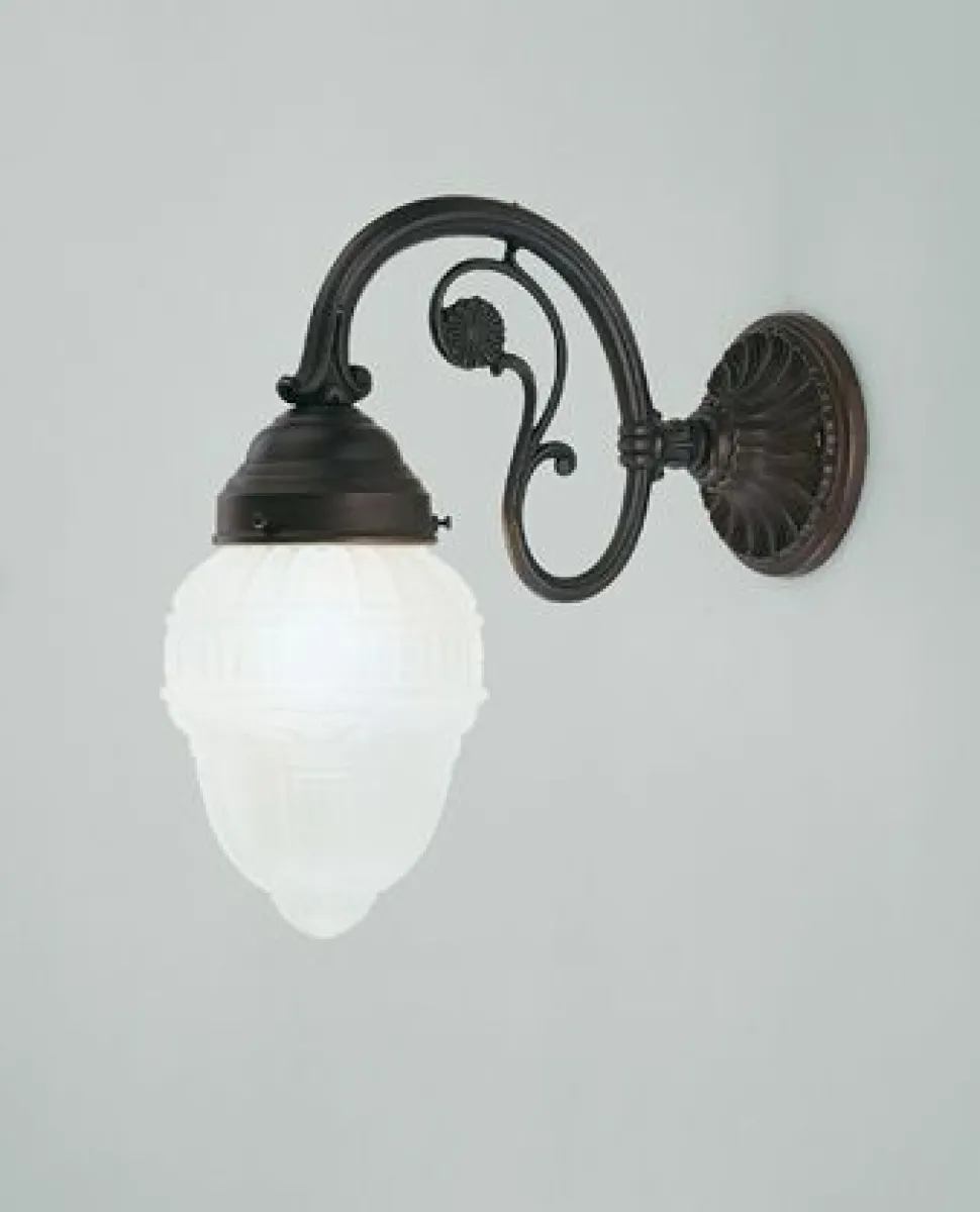 Wandlampe Echt-Messing Antik Glas blendarm E27 T:29 cm