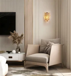 Wandlampe Glas Metall E14 IP44 in Messing Champagner