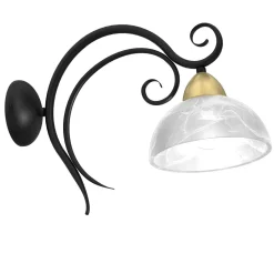 Wandlampe Glas Metall Schwarz Weiß Antik Messing E27