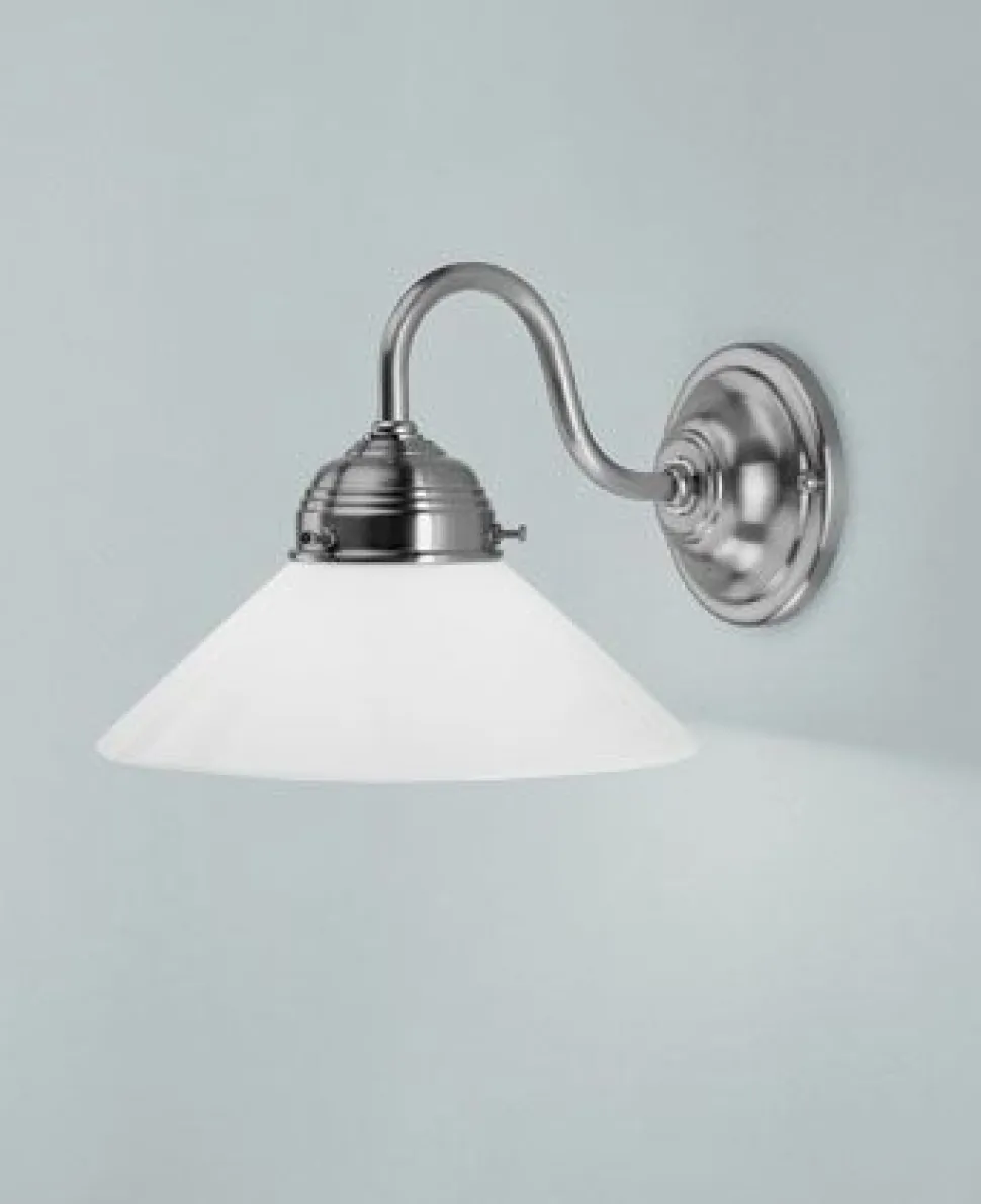 Wandlampe Jugendstil in Nickel Glas Messing E27 T:25 cm