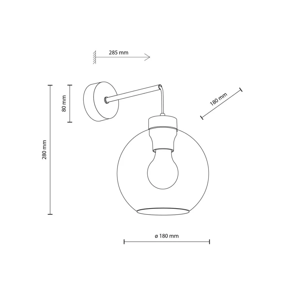 Wandlampe Kugel Schirm Glas E27 H: 28 cm B: 18 cm KALETE