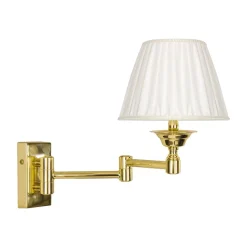 Wandlampe Messing poliert Stoff Weiß E14 Gelenkarm