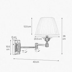 Wandlampe Messing poliert Stoff Weiß E14 Gelenkarm