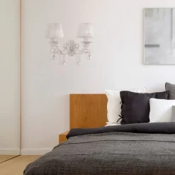 Wandlampe Metall Stoff E14 in Shabby Weiß Gold Weiß