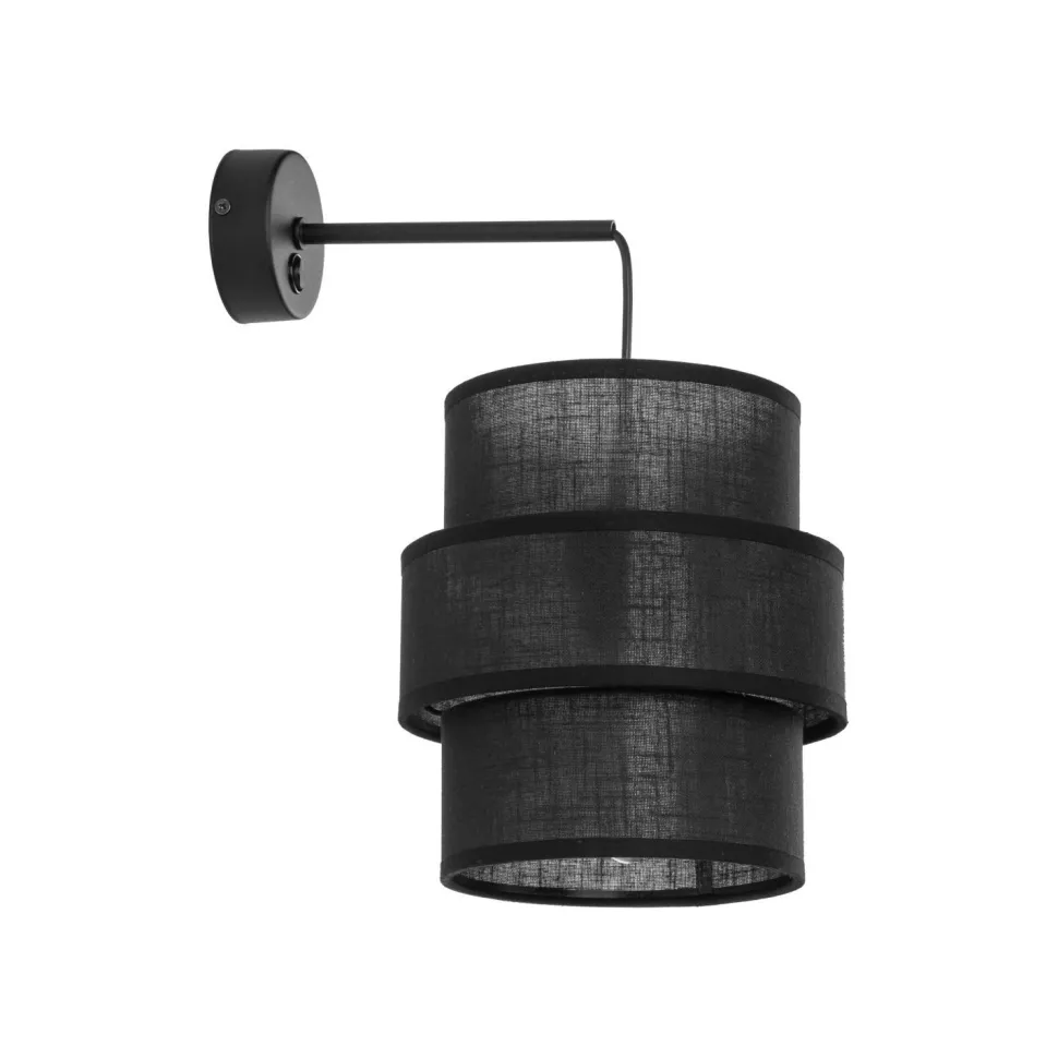Wandlampe mit Schalter H: 33 cm Stoff Metall Schwarz E27