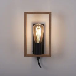 Wandlampe mit Schalter Holz Metall H:25 cm E27 Retro