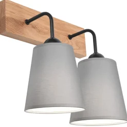 Wandlampe Modern Grau Natur B: 33 cm 2-flammig E27 Stoff Holz