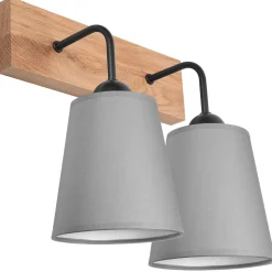 Wandlampe Modern Grau Natur B: 33 cm 2-flammig E27 Stoff Holz