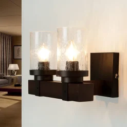 Wandlampe Rustikal B: 31 cm 2x E27 Metall Regenglas