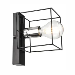 Wandlampe Schwarz Chrom Würfel Metall Draht für E27 B: 13 cm