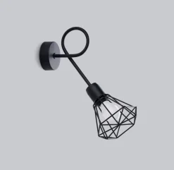 Wandlampe Schwarz lang Retro E27 Käfigschirm BUNA