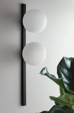 Wandlampe Schwarz Weiß Glaskugel E14 H:60 cm 2-flammig