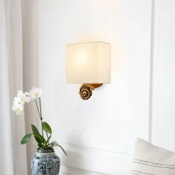 Wandlampe Stoffschirm H: 25,4 cm in Blattgold Weiß