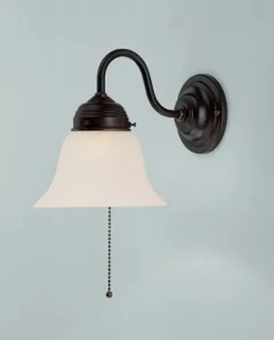 Wandleuchte Antik Messing Glas mit Zugschalter E27