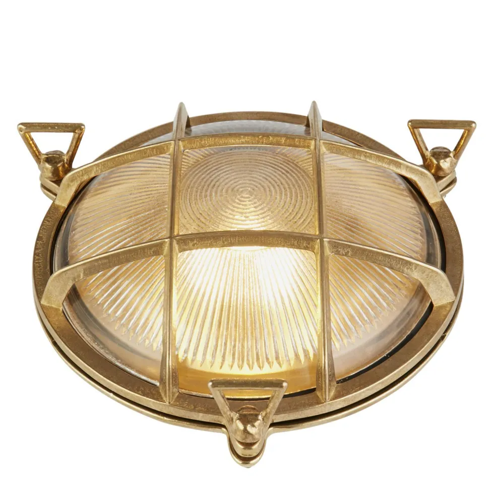 Wandleuchte außen IP64 E27 Ø 24 cm Glas Messing massiv