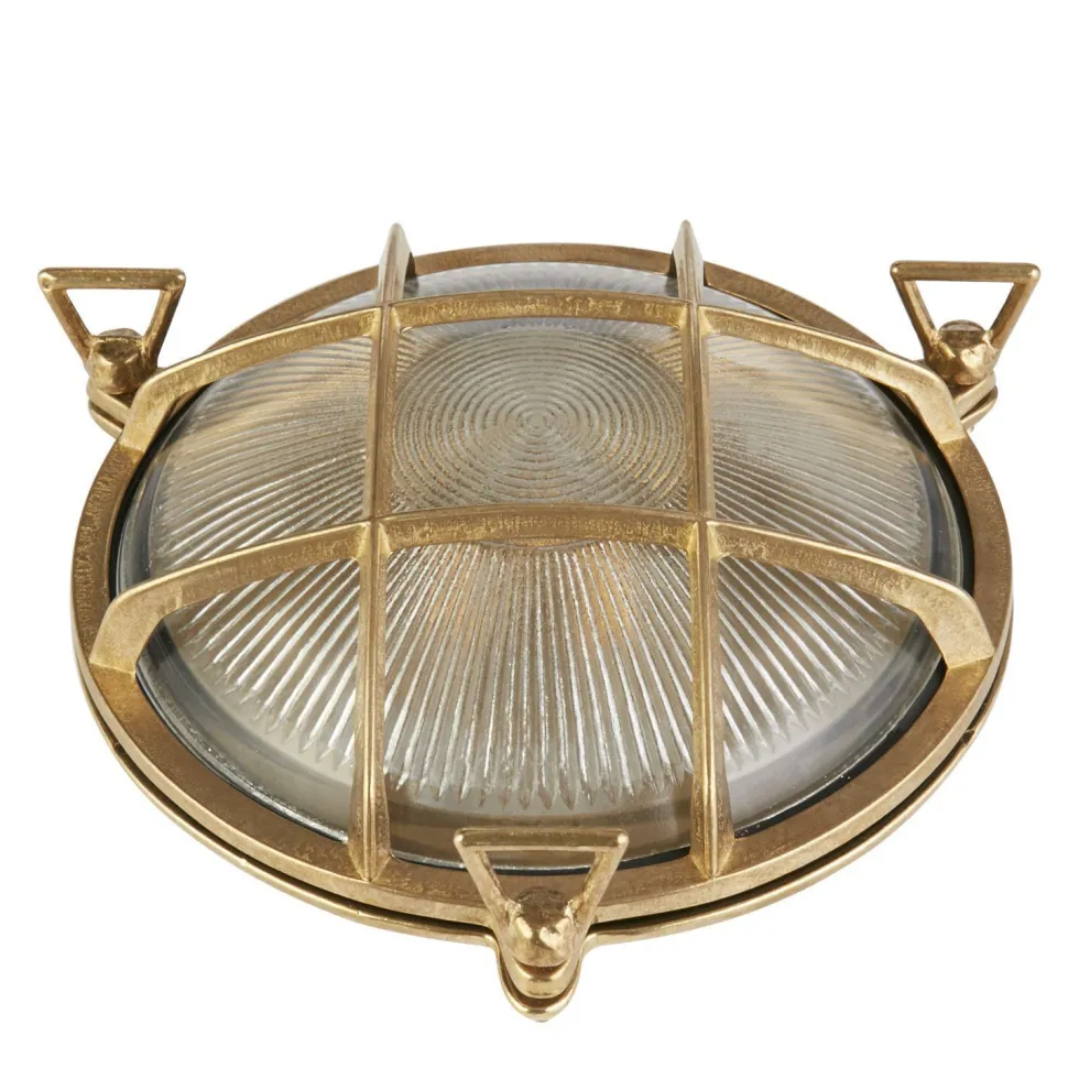 Wandleuchte außen IP64 E27 Ø 24 cm Glas Messing massiv