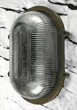 Wandleuchte außen Messing Riffelglas E27 IP64 B: 26 cm