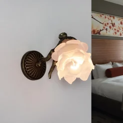 Wandleuchte aus Echt-Messing Antik Bronze Putti