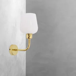 Wandleuchte Badezimmer H: 28,5 cm Messing Glas E27 TALIS