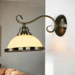 Wandleuchte ELISETT mit Glasschirm Antik