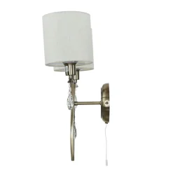 Wandleuchte 2-flammig in Messing Antik Natur E14 Stoff