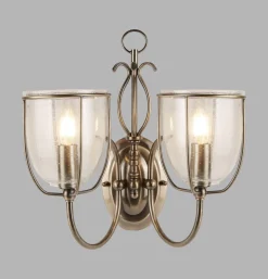 Wandleuchte 2-flammig mit Schalter E14 Glas Metall