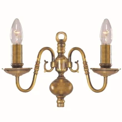 Wandleuchte 2-flmg. Messing massiv/antik