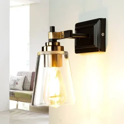 Wandleuchte Glas Metall in Schwarz Messing Industrial