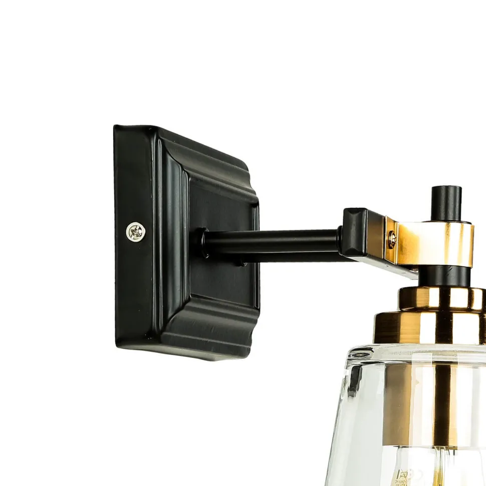 Wandleuchte Glas Metall in Schwarz Messing Industrial