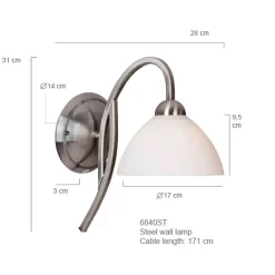 Wandleuchte in Stahl Weiß H:31 cm E27 Klassisch