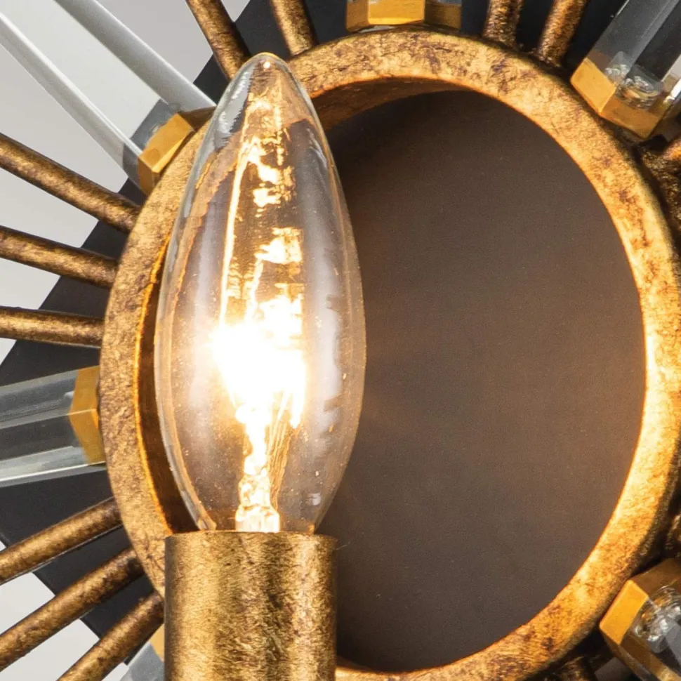 Wandleuchte Kristall Metall E14 B: 31,8 cm in Gold Schwarz