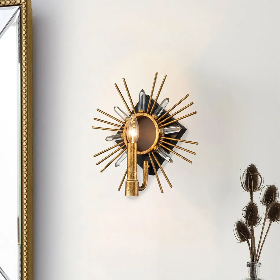 Wandleuchte Kristall Metall E14 B: 31,8 cm in Gold Schwarz