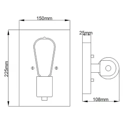 Wandleuchte Metall 22,5 cm hoch eckig klein für E27 QUINT