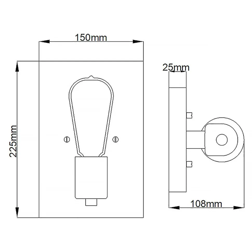 Wandleuchte Metall 22,5 cm hoch eckig klein für E27 QUINT