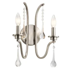 Wandleuchte Metall E14 38,1 cm hoch in Zinn 2-flammig