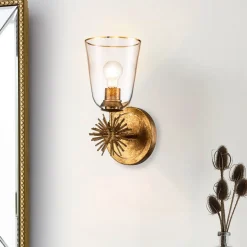 Wandleuchte Metall Glas H: 36,8 cm in Gold Antik E27