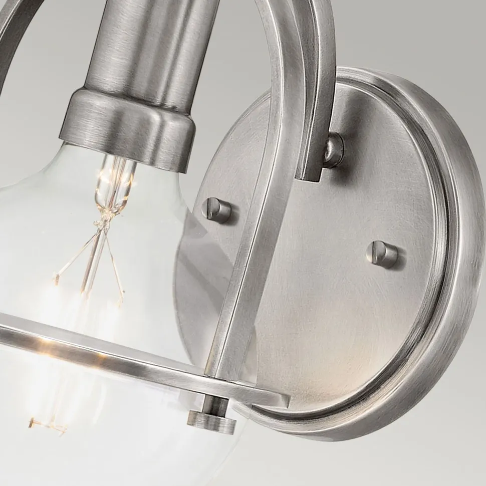 Wandleuchte Metall Glas H: 23,3 cm Nickel gebürstet E27