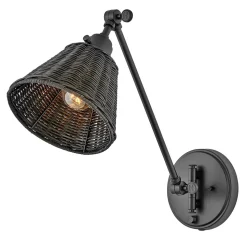 Wandleuchte Metall Rattan E27 verstellbar Schwarz vielseitig