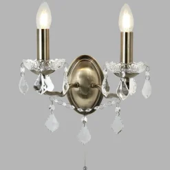 Wandleuchte mit Schalter 2-flammig E14 in Messing Antik