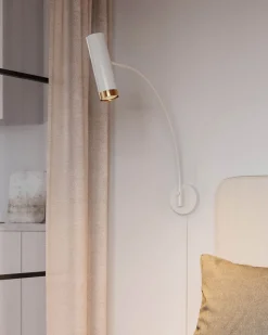 Wandleuchte mit Schalter Weiß Metall Schwenkarm GU10