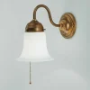 Wandleuchte mit Zugschalter Glas Messing E27 T:23 cm